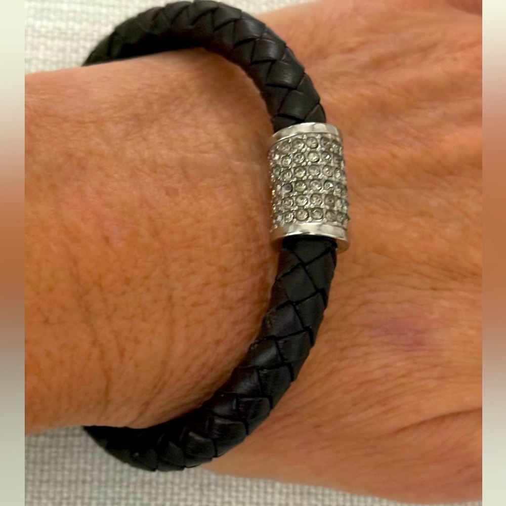 Michael Kors brown braided leather bracelet with rhinestones and magnetic clasp